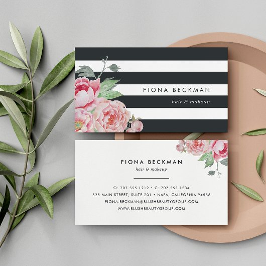 Black Strip & Pink Peony Visitenkarte