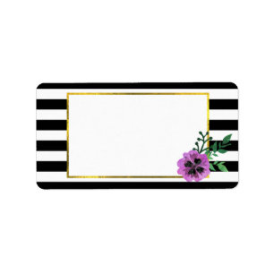 Black Strip und Lila Pansy-Adressmarken Adressaufkleber