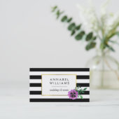 Black Strip und Lila Pansy Business Cards Visitenkarte (Stehend Vorderseite)
