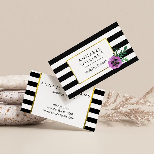Black Strip und Lila Pansy Business Cards Visitenkarte