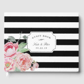 Black Stripe & Antique Peony Wedding Gästebuch (Vorderseite)