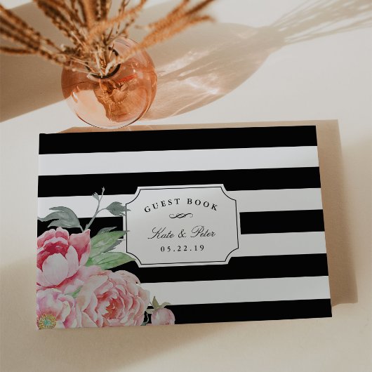 Black Stripe & Antique Peony Wedding Gästebuch