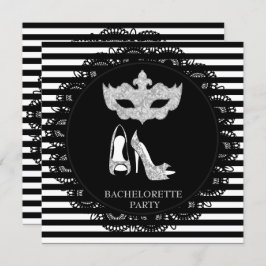 BLACK STRIPE BACHELORETTE MASQUERADE PARTY EINLADUNG