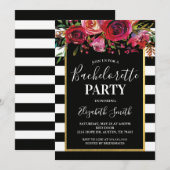 Black Stripe Floral BacheloretteParty Einladung (Vorne/Hinten)