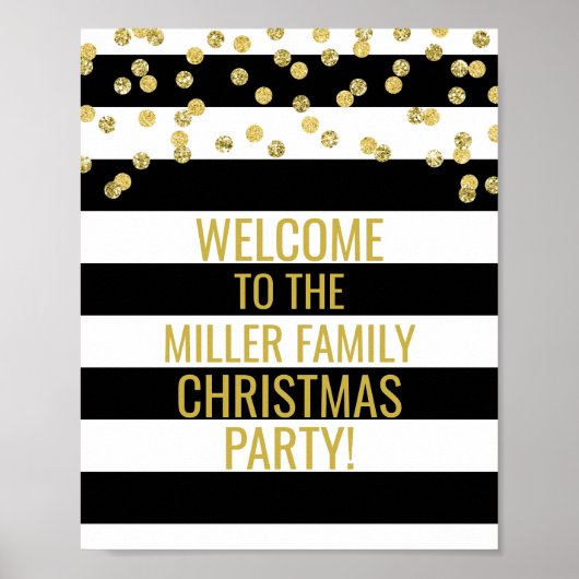 Black Stripe Gold Confetti Begrüßung Weihnachts-Pa Poster (Vorne)
