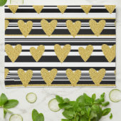 Black Stripe Gold Heart Glam Muster (2) Geschirrtuch (Gefaltet)