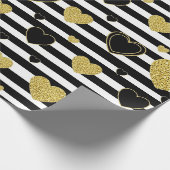 Black Stripe Gold Heart Glam Muster (7) Geschenkpapier (Ecke)