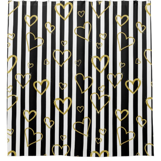 Black Stripe Gold Heart Glam Pattern (6) Duschvorhang (Vorderseite)