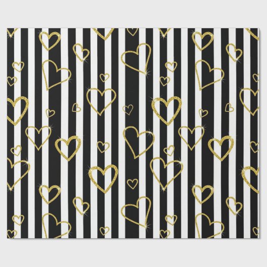 Black Stripe Gold Heart Glam Pattern (6) Geschenkpapier (Flach)