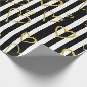 Black Stripe Gold Heart Glam Pattern (6) Geschenkpapier (Ecke)