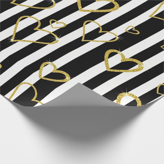 Black Stripe Gold Heart Glam Pattern (6) Geschenkpapier (Ecke)