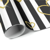 Black Stripe Gold Heart Glam Pattern (6) Geschenkpapier (Rolleneckpunkt)