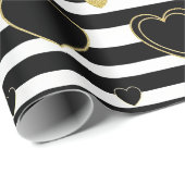 Black Stripe Gold Heart Glam Pattern (7) Geschenkpapier (Rolleneckpunkt)