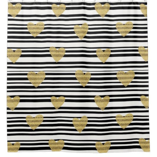 Black Stripe Gold Heart Glam Pattern (8) Duschvorhang (Vorderseite)