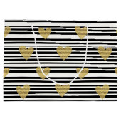 Black Stripe Gold Heart Glam Pattern (8) Große Geschenktüte (Rückseite)