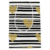 Black Stripe Gold Heart Glam Pattern (8) Mittlere Geschenktüte (Vorderseite)