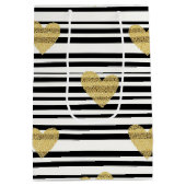 Black Stripe Gold Heart Glam Pattern (8) Mittlere Geschenktüte (Rückseite)
