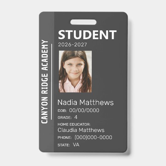 Black Stripe Homeschool Student ID Badge Ausweis (Front)