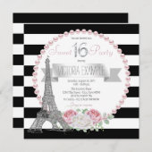 Black Stripe Paris Sweet 16 Party Einladung (Vorne/Hinten)