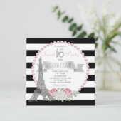 Black Stripe Paris Sweet 16 Party Einladung (Stehend Vorderseite)
