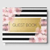 Black Stripe Pink Foral Wedding Gästebuch (Vorderseite)