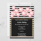 BLACK STRIPE PINK GOLD BALLOON BIRTHDAY PARTEI EINLADUNG (Vorderseite)