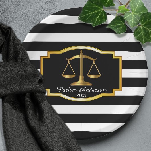 Black Striped Gold Law Scales Graduation Party Pappteller