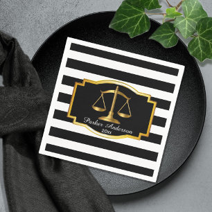 Black Striped Gold Law Scales Graduation Party Serviette