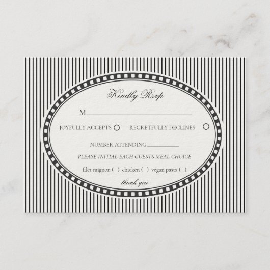 Black Striped Harlequin Pattern Wedding RSVP Begleitkarte (Vorderseite)