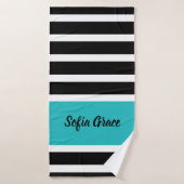 Black Stripes Aqua Individuelle Name Badetuch Badehandtuch (Badehandtuch)