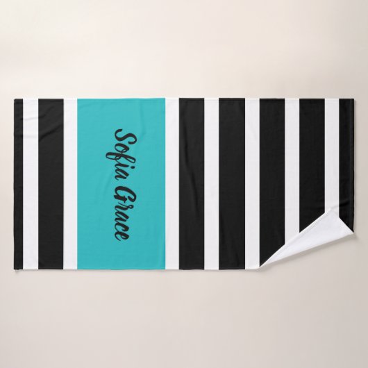 Black Stripes Aqua Individuelle Name Badetuch Badehandtuch (Badehandtuch)