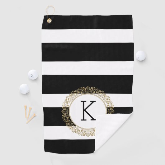 Black Stripes Bloral Gold Circle Golfhandtuch (Insitu)