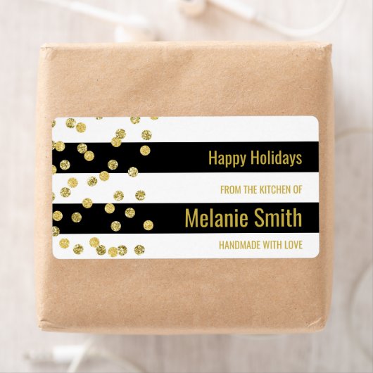 Black Stripes Gold Confetti Backetiketten (Insitu)