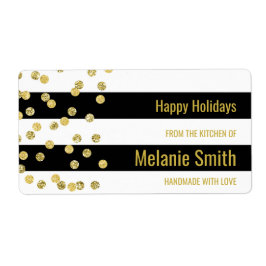 Black Stripes Gold Confetti Backetiketten