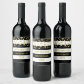 Black Stripes Gold Confetti Custom Neujahr Wein Weinetikett (Flaschen)