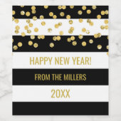 Black Stripes Gold Confetti Custom Neujahr Wein Weinetikett (Einzelnes Label)