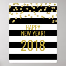 Black Stripes Gold Confetti Frohes Neues Jahr 2018