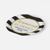 Black Stripes Gold Confetti Retirement ist Sweet Pappteller (Schrägansicht)