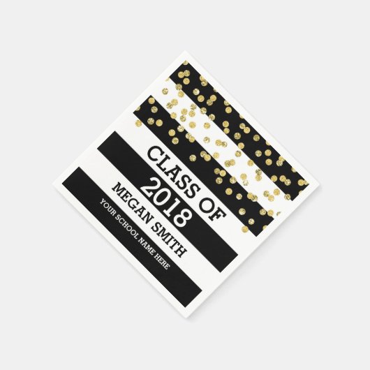 Black Stripes Gold Dots Class 2018 Abschluss Serviette (Ecke)