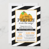 Black Stripes Gold Little Pumpkin Fall Baby Dusche Einladung (Vorderseite)