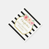 Black Stripes Gold Pink Bläsernchen Babydusche Serviette (Ecke)