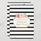 Black Stripes Gold Pink Brautparty Einladung (Vorne/Hinten)