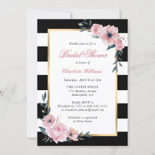 Black Stripes Gold Pink Brautparty Einladung