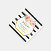 Black Stripes Gold Pink Floral Hochzeit Napkins Serviette (Ecke)