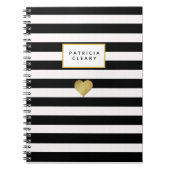 Black Stripes & Metallic Gold Heart Notebook Notizblock (Vorderseite)