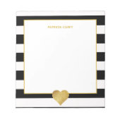 Black Stripes & Metallic Gold Heart Notepad Notizblock (Vorderseite)