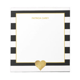 Black Stripes & Metallic Gold Heart Notepad Notizblock