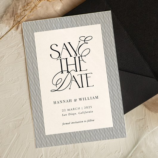 Black Stripes Old Money Wedding Save The Date
