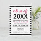Black Stripes Pink Class of 2023 Graduation Party Einladung (Stehend Vorderseite)