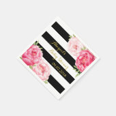 Black Stripes Pink Floral Baby Dusche Napkins Serviette (Ecke)